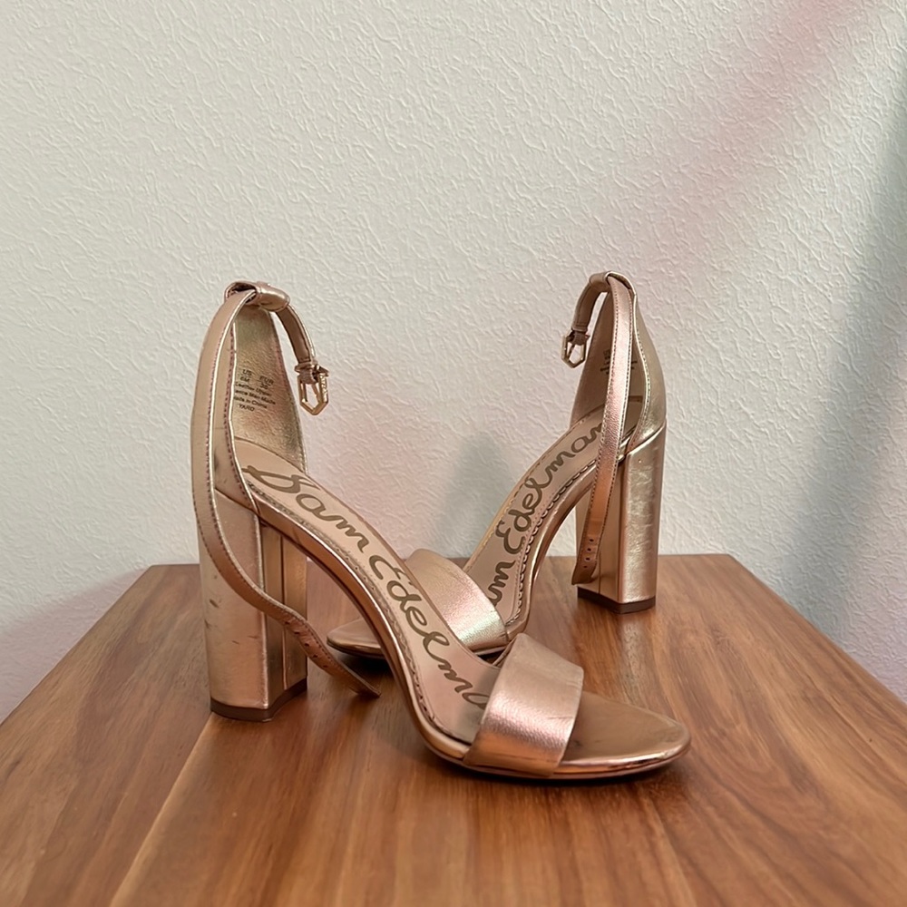 Sam Edelman rose gold strappy block heel